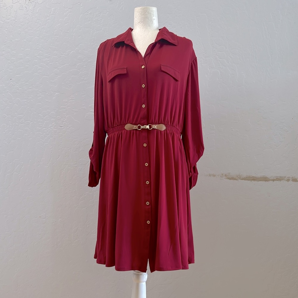 Ryan Michelle Burgundy Shirt Dress